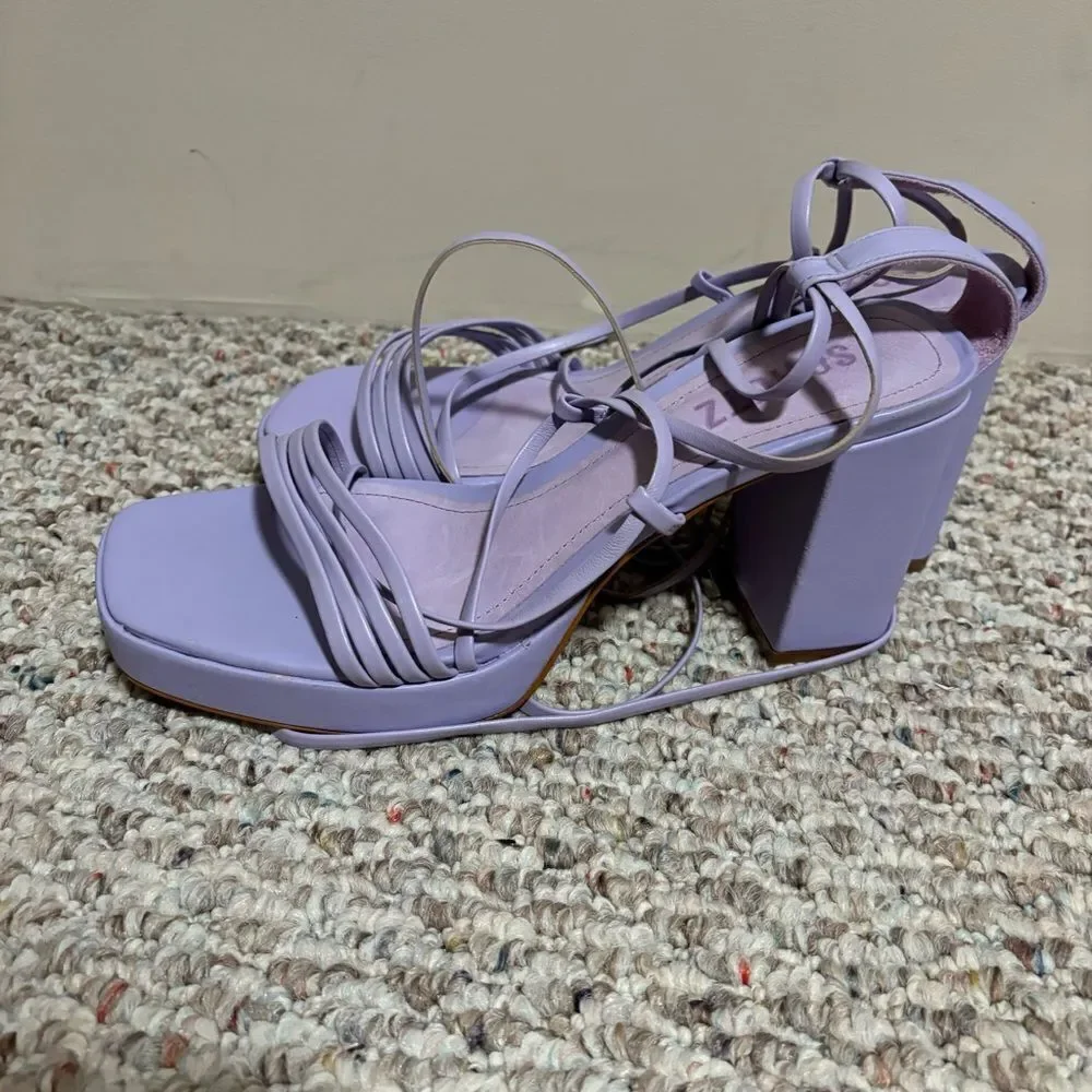 SCHUTZ Glenna Platform Leather Sandal Smokey Grape Purple 3.5” Heel- Size 8
